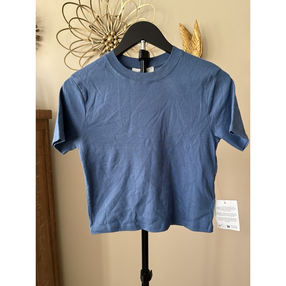 Topshop Shrunken Everyday Tee S Slate Blue Cropped Cotton T Shirt NWT Flaw